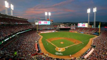 Jun 27, 2016; Cincinnati, OH, USA; A general view of Great American Ball Park during a game with the Chicago Cubs and the Cincinnati Reds  Mandatory Credit: David Kohl-USA TODAY Sports

